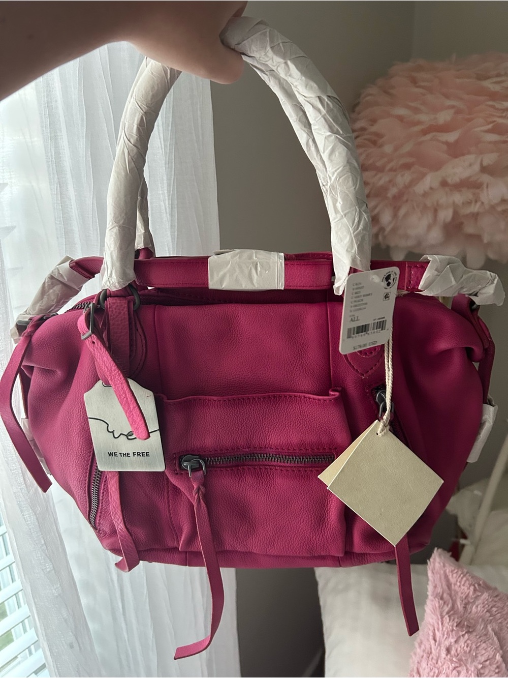 Free People Hot Pink Leather Shoulder Bag